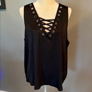 Rock & Republic XL Black Lace-Up Women’s Top with Grommets